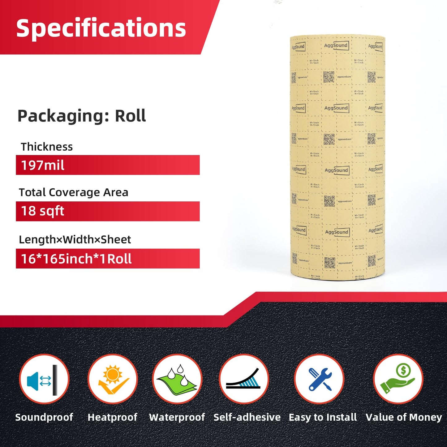 Aggsound 197mil 18sqft Thickened Sound Deadener for Cars,Aluminum Foil Foam Noise Deadening Material-Heat Shield Insulation Dampening Mat
