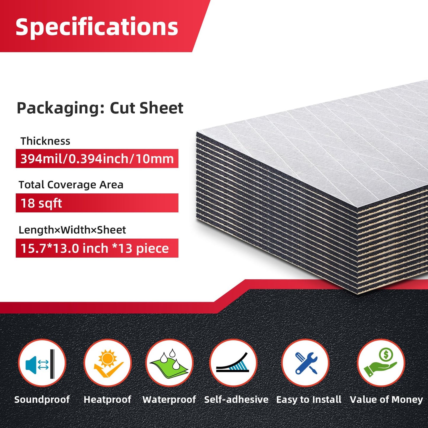 AggSound 394mil 18sqft Thickened Sound Deadener for Cars -Aluminum Foil Foam Noise Deadening Material-Heat Shield Insulation Dampening Mat