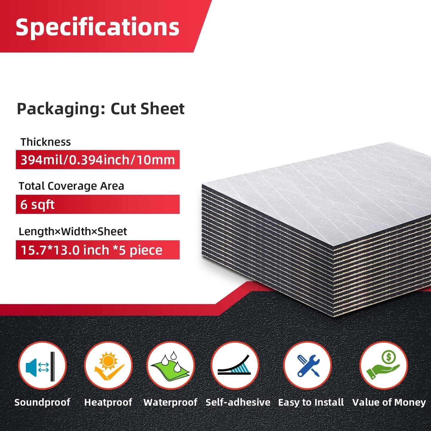 AggSound 394mil Thickened Sound Deadener for Cars - Aluminum Foil Foam Noise Deadening Material - Heat Shield Hood Insulation Dampening Mat, 7sqft