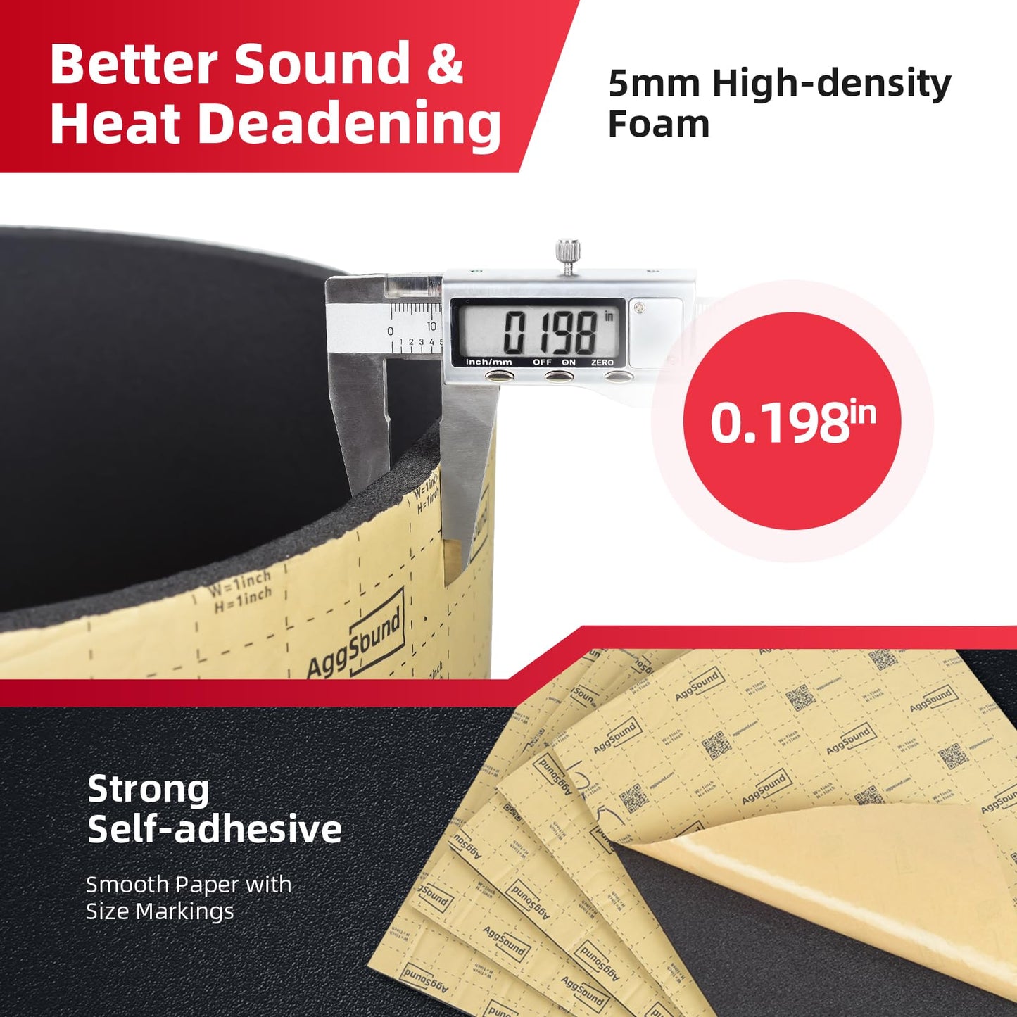 Aggsound 197mil 18sqft Roll Pack Universal Sound Deadener for Cars Auto Sound Deadening Closed Cell Foam Noise Deadening Material-Heat Hood Shield Insulation Dampening Mat