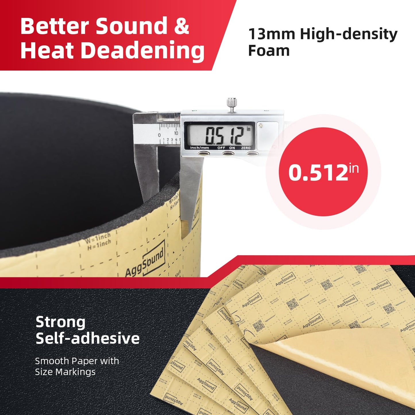 AggSound 1/2inch Thickened Sound Deadener for Multiple Use，High Density Foam with Adhesive,for Car, Boat, RV Shield Insulation Dampening Mat, 16" x 60" x1/2"