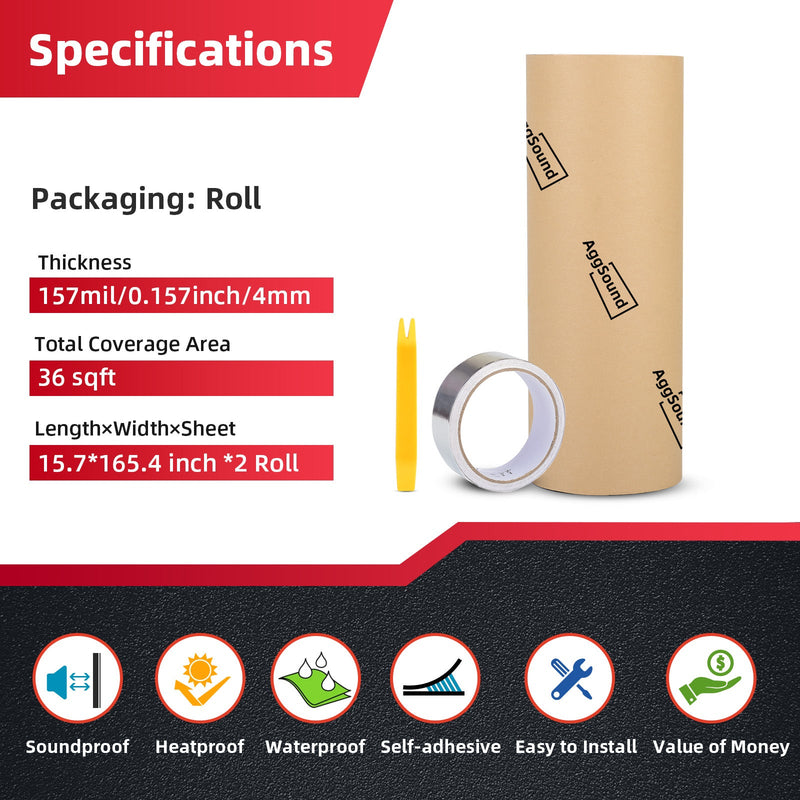 AggSound 157mil 55sqft Universal Sound Deadener for Cars with Aluminum Foil Tape&Car Trim Removal Tool-Aluminum Foil Foam Noise Deadening Material-Heat Shield Insulation Dampening Mat